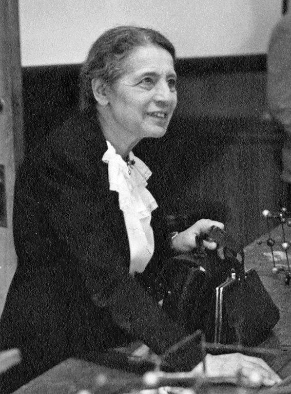 Lise Meitner lecturing at Catholic University, Washington, D.C., 1946