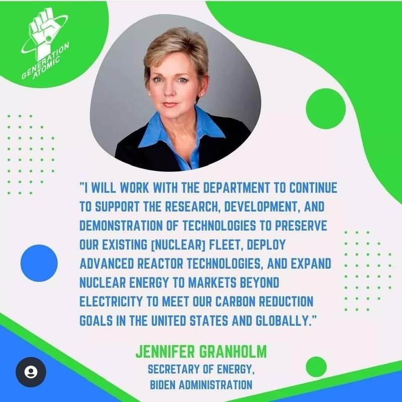 Jennifer Granholm: I will work with the Department to support the research, development... to preserve our existing [nuclear] fleet